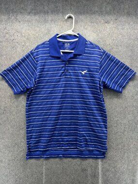 Adidas Climacool Polo Shirt Mens Medium Blue Stripe Golf Stretch Performance